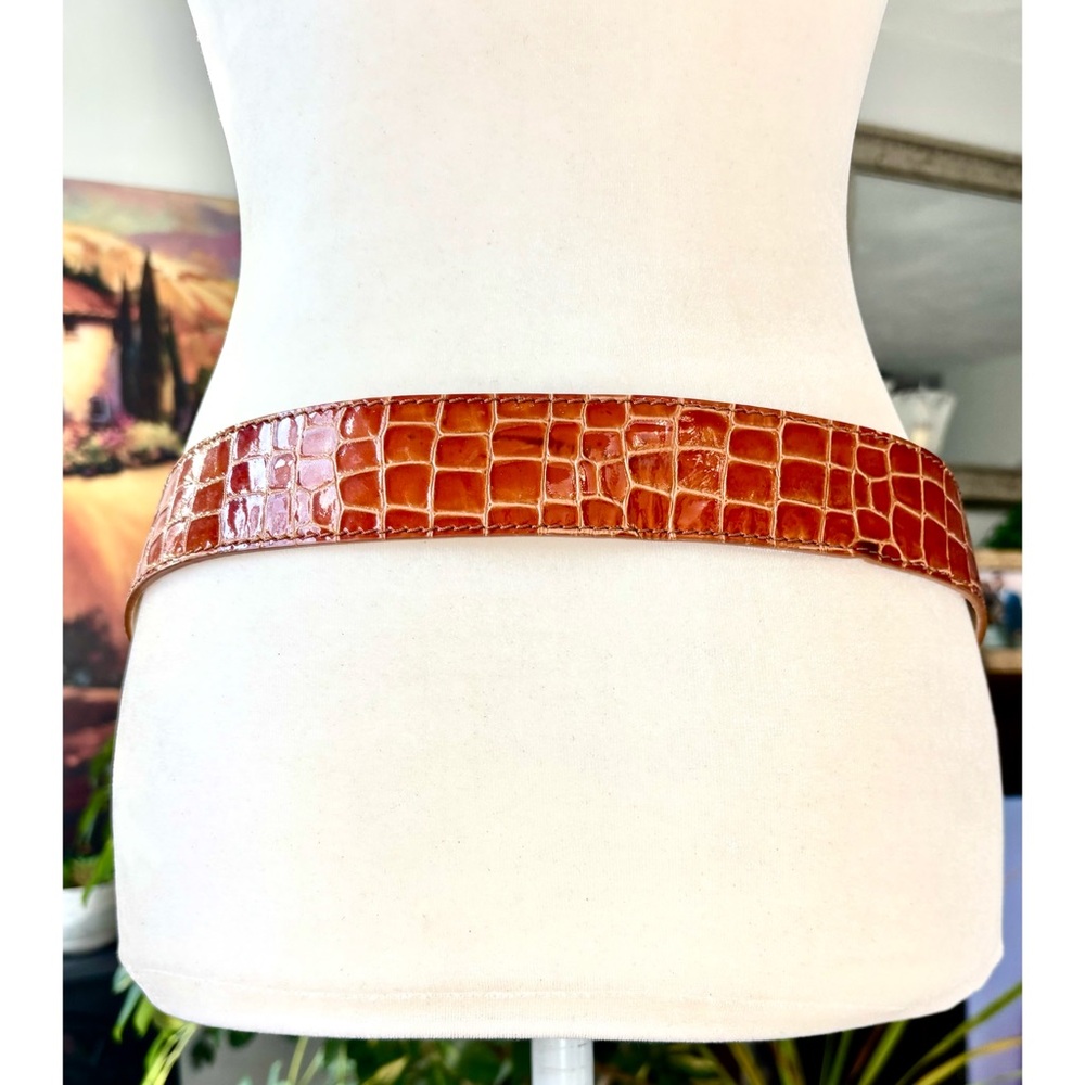 Genuine Leather Rust Garuglieri Italian Made Crocodile Pattern Embossed Belt-MED - Picture 7 of 12